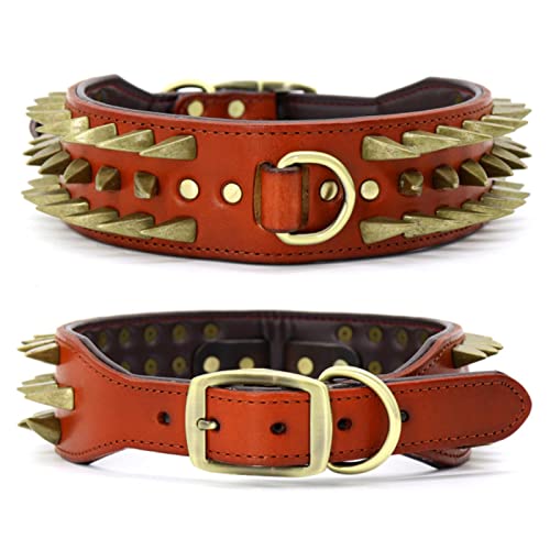 2-teiliges Hundehalsband aus Leder für große Hunde mit Nieten, mittelgroße Hunde, Haustierhalsbänder, Braun, XL von LRZIN