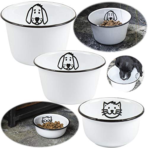 LS-LebenStil Vintage Fressnapf Katzennapf Emaille Weiß 11x5cm Retro Napf für Katzen mit Motiv Wassernapf Futterstation Futterbar Reisenapf klein von LS-LebenStil