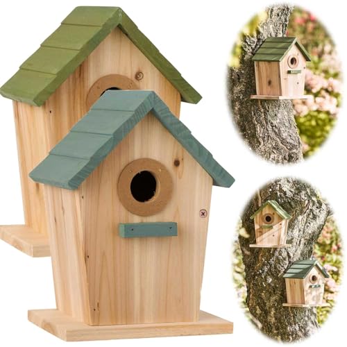 LS-LebenStil Vintage Holz Vogelhaus Rømø Blau 22cm Brutkasten Nistkasten Vogelhäuschen Meisenkasten mit Reinigungsklappe Blaumeisen und Kohlmeisen - Meisennistkästen zum Aufhängen von LS-LebenStil