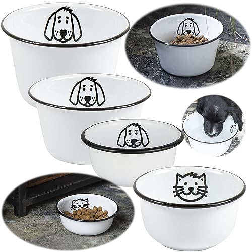 LS-LebenStil Vintage Hundenapf Fressnapf Emaille Weiß 11x5cm Retro Napf für Hunde mt Motiv Wassernapf Futterstation Futterbar Reisenapf klein von LS-LebenStil