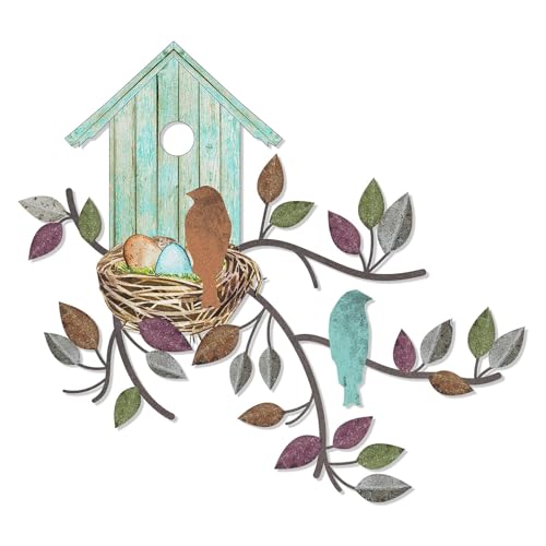 Baum Zum Aufhängen aus Metall mit Vogelhaus, Wanddekoration mit Vögeln, Wandkunst Zum Aufhängen von Vögeln, Baum aus Metall mit Vogelhaus für den Innen- und Außenbereich, Garten- von LSFYYDS