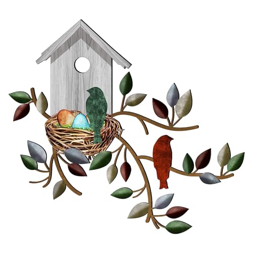 Baum Zum Aufhängen aus Metall mit Vogelhaus, Wanddekoration mit Vögeln, Wandkunst Zum Aufhängen von Vögeln, Baum aus Metall mit Vogelhaus für den Innen- und Außenbereich, Garten- von LSFYYDS