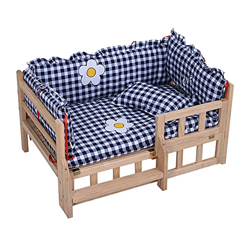 LSMK Hundebett Hundeliege Hundebett Aus Holz Erhöhtes Haustier-Sofa, Aufgewachsene Zwinger Lounge-Sofa Mit Holzrahmen Für Große Mittelgroße Kleine Hunde, Die Schlafen, Mit Herausnehmbarer Matratze von LSMK