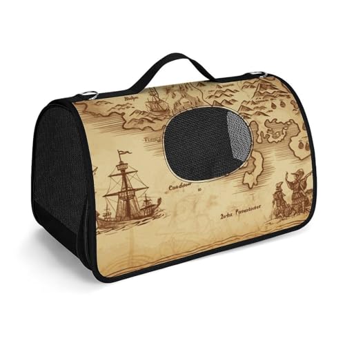 Haustier-Handtasche, Schatzkarte, Vintage, bedruckt, tragbar, für den Außenbereich, Katzentasche, Geldbörse, kleine Hundetrage für Reisen/Auto/Outdoor Haustier-Handtasche, Schatzkarte, Vintage, bedruckt, tragbar, für den Außenbereich, Katzentasche, Geldbörse, kleine Hundetrage für Reisen/Auto/Outdoor von LSWQK