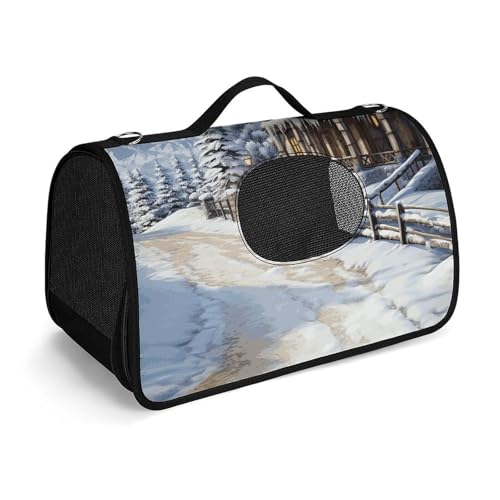 Haustier-Handtasche, Weihnachten, Winter, fröhliche Szene, bedruckt, tragbar, für den Außenbereich, Katzentasche, Geldbörse, kleine Hundetrage für Reisen/Auto/Outdoor Haustier-Handtasche, Weihnachten, Winter, fröhliche Szene, bedruckt, tragbar, für den Außenbereich, Katzentasche, Geldbörse, kleine Hundetrage für Reisen/Auto/Outdoor von LSWQK