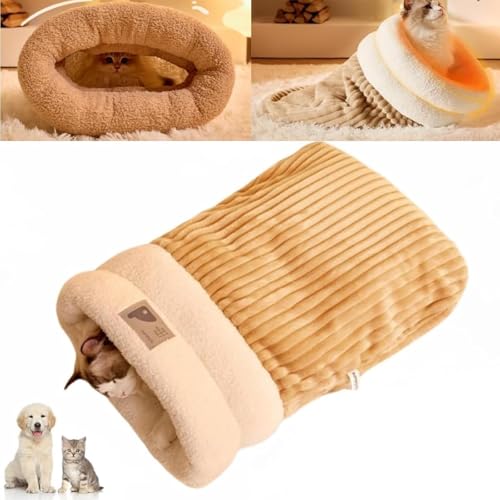 LSYZHX Katzenschlafsack, Weich Bequem Katze Winterschlafsack Katzenhöhle Bett, Katzennest Bett für Hunde und Katzen bis zu 5.4 kg (Braun) von LSYZHX
