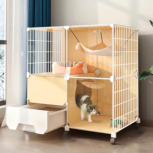 DIY-KatzenkäFig, Abnehmbarer Metalldraht, GroßEs KäTzchengehege mit Katzentoilette, Indoor-Outdoor-Zwinger-Laufstall, Chinchilla-Frettchen, KäTzchen, Kleintier-Catio, mit RäDern 2-2 von LSZMXI