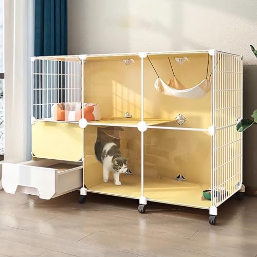 DIY-KatzenkäFig, Abnehmbarer Metalldraht, GroßEs KäTzchengehege mit Katzentoilette, Indoor-Outdoor-Zwinger-Laufstall, Chinchilla-Frettchen, KäTzchen, Kleintier-Catio, mit RäDern 3-2 von LSZMXI