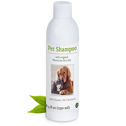 Bio-Tiershampoo vegan ohne Seife/chemische Zusätze hypoallergen Anti Schuppen/Juckreiz. Mit original marokkanischer Lavaerde 250ml Hundeshampoo Katzenshampoo weiches glänzendes Fell Langhaar Kurzhaar von LT-Naturprodukte