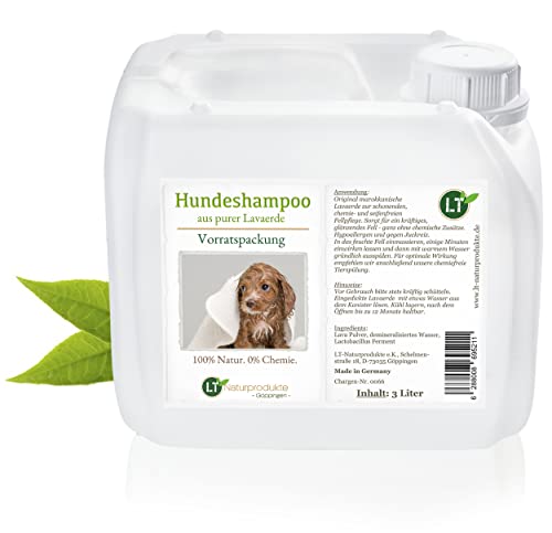 Hundeshampoo Vorratspackung | Bio | 3 Liter für Züchter, Hundefriseure, Professionals | gegen Juckreiz | hypoallergen | mit original marokkanischer Lavaerde von LT-Naturprodukte