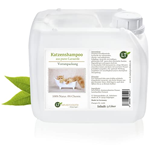 LT-Naturprodukte Katzenshampoo Vorratspackung | Bio | 3 Liter für Züchter, Groomer, Professionals | gegen Juckreiz | hypoallergen | mit original marokkanischer Lavaerde von LT-Naturprodukte