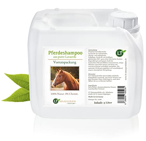 LT-Naturprodukte Pferdeshampoo Vorratspackung | Bio | 3 Liter für Züchter, Reitställe, Reitschulen, Professionals | gegen Juckreiz | hypoallergen | mit original marokkanischer Lavaerde von LT-Naturprodukte