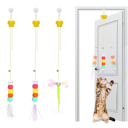 LTMMC Katzenspielzeug zum Aufhängen, interaktives Katzentürspielzeug mit Feder-Teaser und einziehbarer Feder für Indoor-Katzen, Kätzchen-Kletterspielzeug mit Glocke, selbstspielendes Katzenspielzeug von LTMMC