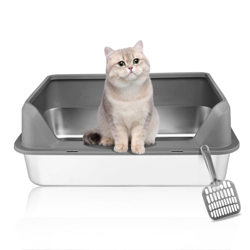 Katzenklo Edelstahl, Halbgeschlossen Katzentoilette Edelstahl, Katzenklo Hoher Abnehmbarer Rand von LTPAG