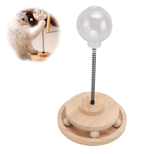 Katzenballspielzeug mit Leckerliball, langsame Futterspender Frühlingsspielzeug Interaktives Katzenspielzeug Katzenleckerlispielzeug Katzenfutterball Leckereienspender aus Holz (Kleine Löcher) von LTSQIN