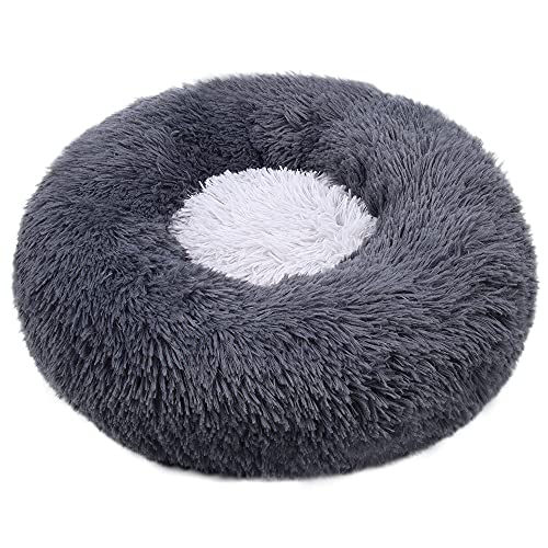 LUBOSE Flauschiges Welpen-Kuscheln, rundes Katzennest, weiches flauschiges Katzennest, warme Plüsch-Haustierunterlage für Katzenbett, großes Katzenbett. (60 cm, grau) von LUBOSE