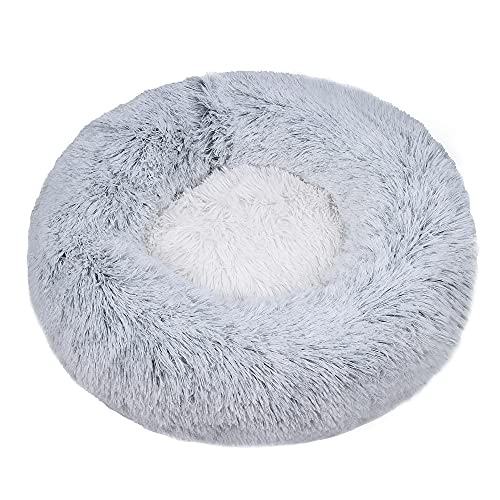 LUBOSE Flauschiges Welpen-Kuscheln, rundes Katzennest, weiches flauschiges Katzennest, warme Plüsch-Haustierunterlage für Katzenbett, großes Katzenbett. (75 cm, Hellgrau) von LUBOSE