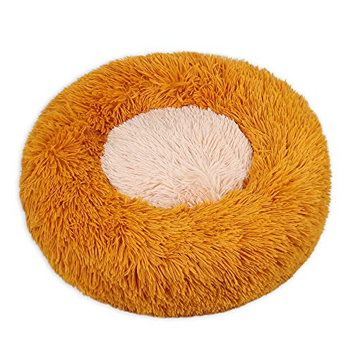 LUBOSE Flauschiges Welpen-Kuscheln, rundes Katzennest, weiches flauschiges Katzennest, warme Plüsch-Haustierunterlage für Katzenbett, großes Katzenbett. (75 cm, Orange) von LUBOSE