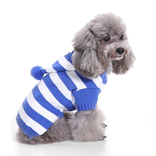 LUBOSE Haustierpullover, Haustier Plus, Pullover, Welpen-Haustierweste, Hunde-Weihnachtspullover, Weihnachtspullover für Hunde (S, Blau gestreift) von LUBOSE