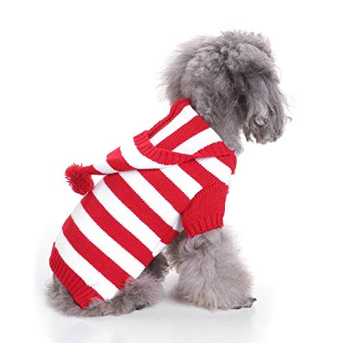 LUBOSE Haustierpullover, Haustier Plus Pullover, Welpen Haustier Weste, Hund Weihnachten Pullover, Weihnachten Hund Urlaub Pullover (L, rote Streifen) von LUBOSE