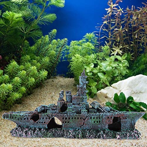 Aquariumschiffwrack, Große Aquarium -Dekor -Fischtankdekorationen Verlorener Bootsschiff Versunkenes Schiffsdekorationen Simulation Simulation Verstecken Boot für Süßwasser Salzwasser Aquariumzubehör von LUCKDANO