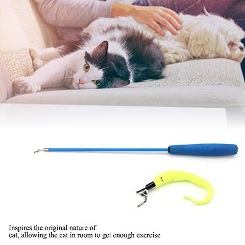 LUCKDANO Katzenstab Spielzeug, Katzenstringspielzeug Katzenfischerei Fischerei Stangen Spielzeug Hoch Elastische, Eingeschlichene Teaser Drahtjackjan (Blauer Stange) von LUCKDANO