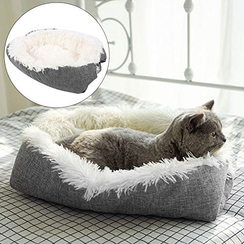 Selbstwärme Katzenbett, Katzen Couch Kitty Bett Faltbare Haustierbett Matte Langes Kunstpelz Cabrio Cuddler Weich Warm Warm Schlafsack für Innenkatzen, 23,6x19.7x2in (White) von LUCKDANO