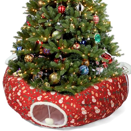 LUCKITTY Katzentunnelbett, 91 x 90 x 24 cm, dekorativer Weihnachtsstil mit Schneemann- und Handschuhmustern, rot, perfekt für festliche Katzen LUCKITTY Katzentunnelbett, 91 x 90 x 24 cm, dekorativer Weihnachtsstil mit Schneemann- und Handschuhmustern, rot, perfekt für festliche Katzen von LUCKITTY