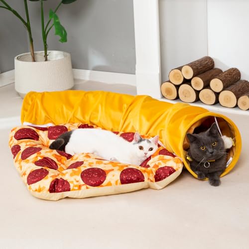 LUCKITTY Katzentunnelbett – Peek-a-Boo Pizza-Form Design für gemütliche und verspielte Tiere – 24 cm Durchmesser, Gelb LUCKITTY Katzentunnelbett – Peek-a-Boo Pizza-Form Design für gemütliche und verspielte Tiere – 24 cm Durchmesser, Gelb von LUCKITTY