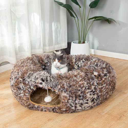 LUCKITTY Warmes, flauschiges Plüsch-Tunnelbett für Katzen und Hunde, mit waschbarem Kissen, großer Schlauch, Spielplatz, Spielzeug, 91 cm, zusammenklappbar, für den Innenbereich, Katze, Kätzchen, LUCKITTY Warmes, flauschiges Plüsch-Tunnelbett für Katzen und Hunde, mit waschbarem Kissen, großer Schlauch, Spielplatz, Spielzeug, 91 cm, zusammenklappbar, für den Innenbereich, Katze, Kätzchen, von LUCKITTY