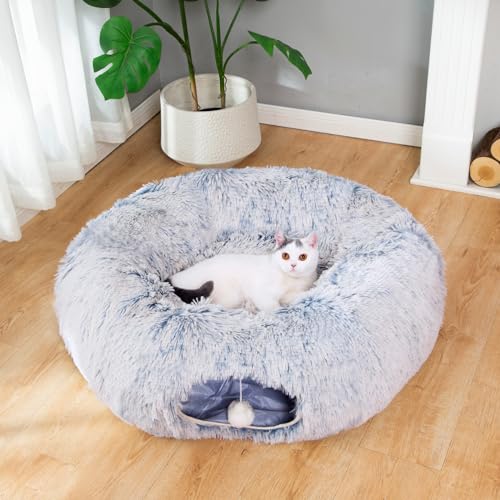 LUCKITTY Warmes, flauschiges Plüsch-Tunnelbett für Katzen und Hunde, mit waschbarem Kissen, großes Rohr, Spielplatz-Spielzeug, 91 cm Durchmesser, länger, knisternd, zusammenklappbar, 3-Wege-Wege, für LUCKITTY Warmes, flauschiges Plüsch-Tunnelbett für Katzen und Hunde, mit waschbarem Kissen, großes Rohr, Spielplatz-Spielzeug, 91 cm Durchmesser, länger, knisternd, zusammenklappbar, 3-Wege-Wege, für von LUCKITTY