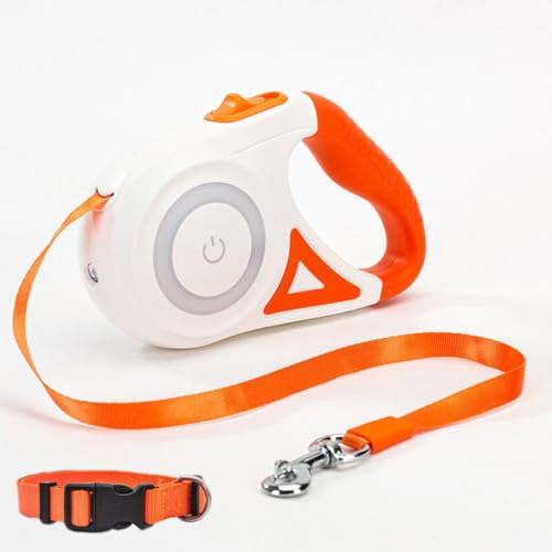 5M Dog Light Leash, Einziehbare Hundeleine mit Licht, Rollleine Hundeleine für kleine & große Hunde, Robuste Ausziehleine, Automatisch Ausziehbar, Einhandbremse (Orange) von LUCKKY