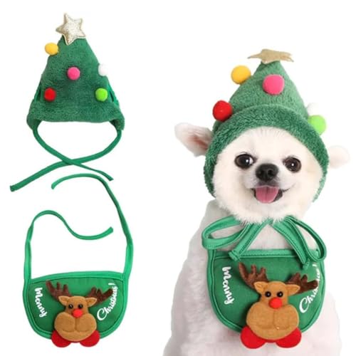 Adorable Christmas Tree Pom-Pom Hat, Verstellbare Weihnachtsbaum-Mütze für Hunde, Lustige weiche Haustier-Weihnachtsmütze, Katze Hund Weihnachtskostüm, Haustiere Foto Requisiten (Grün, L) von LUCKKY