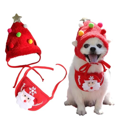 Adorable Christmas Tree Pom-Pom Hat, Verstellbare Weihnachtsbaum-Mütze für Hunde, Lustige weiche Haustier-Weihnachtsmütze, Katze Hund Weihnachtskostüm, Haustiere Foto Requisiten (Rot, S) von LUCKKY