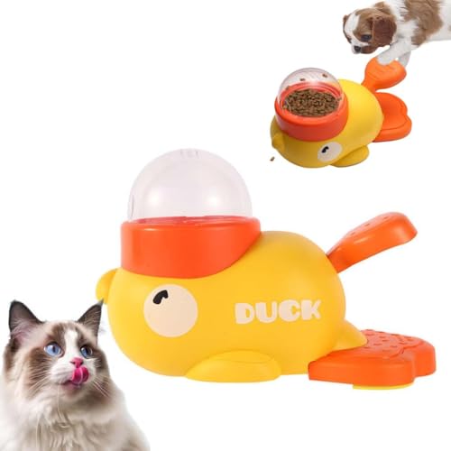 Cat Slot Machine Treat Dispenser, Ente Futterspender, 2-in-1 Entenform Interaktive Futterspender, Ente Hundeleckerli-Futterspender mit Knopf, Leckerli-Spender für Hunde, Katzen (Gelb) von LUCKKY