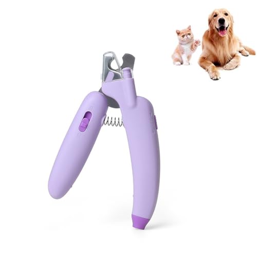 LED Light Pet Nail Clippers for Dog & Cat, Nagelknipser mit Led-Licht für Hunde Katzen, Hunde krallenschere Krallenschneider, 2-in-1 Krallenschere und Hundenagelschleifer (Lila, Weiß Licht) von LUCKKY