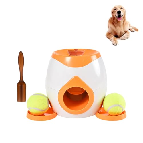LUCKKY Dog Pro Automatic Ball Launcher, Dogpro Automatischer Ballwerfer für Hunde, Pet Ball Indoor-Werfermaschine mit Flacher Fütterungsschale, kleine interaktives Wurfspielzeug für Hunde (Orange) von LUCKKY