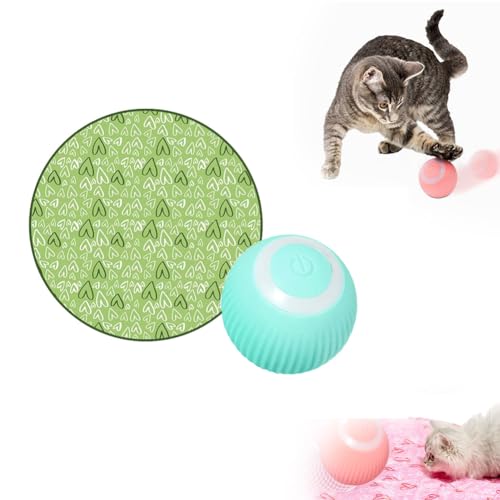 LUCKKY Gertar Cat Toy - 2 in 1 Simulated Interactive Hunting Cat Toy, Katzenspielzeug Elektrisch Katzenball mit LED Licht,Automatischer 360 Grad Rollbal Interaktives Katzenspielzeug (Blau Ball+Mat) von LUCKKY