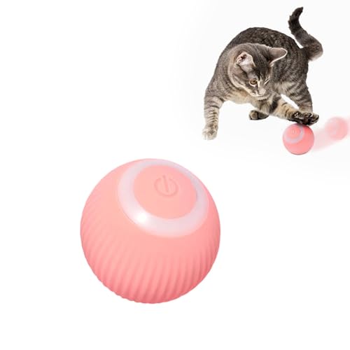 LUCKKY Gertar Cat Toy - 2 in 1 Simulated Interactive Hunting Cat Toy, Katzenspielzeug Elektrisch Katzenball mit LED Licht,Automatischer 360 Grad Rollbal Interaktives Katzenspielzeug (Rosa Ball) von LUCKKY