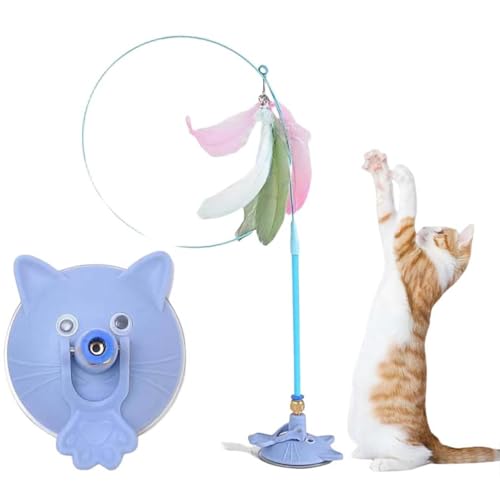 LUCKKY Meowmastery Toy, Interaktives Katzenspielzeug Angel mit Feder, Katzenstäbe mit Saugnapf, Intelligenz Spielzeug für Katzen, Selbstbeschäftigung Spielzeug für Indoor-Katzen mit Federn (Blau) von LUCKKY