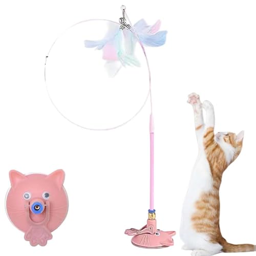 LUCKKY Meowmastery Toy, Interaktives Katzenspielzeug Angel mit Feder, Katzenstäbe mit Saugnapf, Intelligenz Spielzeug für Katzen, Selbstbeschäftigung Spielzeug für Indoor-Katzen mit Federn (Rosa) von LUCKKY