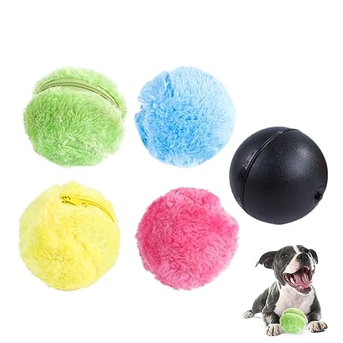 LUCKKY Pet Electric Ball Toy with Plush Cover, Aktiver Rollball Für Hunde, Selbstrollender Ball Hund, Interaktiver Hundespielzeugball, Elektrischer Plüsch-Rollball Für Hunde, 1 Ball + 4 Plüschbezug von LUCKKY