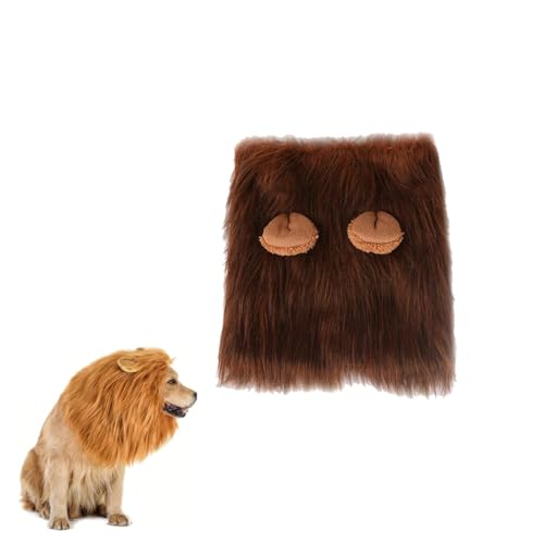 Lion Mane for Dog, Löwenmähne für Hund, Hundekostüm Löwenmähne, Realistische Löwenmähne Perücke, Verstellbar Löwenmähne Kostüm mit Ohren für Mittlere und Große Hunde (Dunkelbraun, 16CM) von LUCKKY