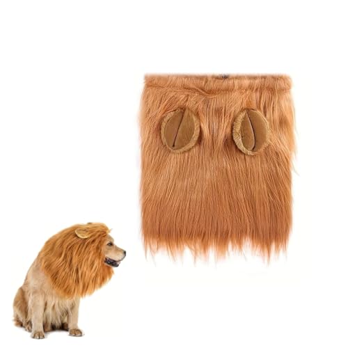 Lion Mane for Dog, Löwenmähne für Hund, Hundekostüm Löwenmähne, Realistische Löwenmähne Perücke, Verstellbar Löwenmähne Kostüm mit Ohren für Mittlere und Große Hunde (Hellbraun, 16CM) von LUCKKY
