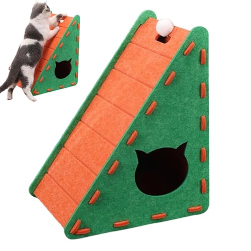 Mellowkin Cat Scratcher Felt, Mellowkin Katzenkratzer Filz, 3-in-1-Filz Katzenhöhle mit Katzenkratzbrett, Dreieckiger Kratzbaum Katzenhaus mit Ballspielzeug, Interaktives Katzenspielzeug (Orange-A) von LUCKKY