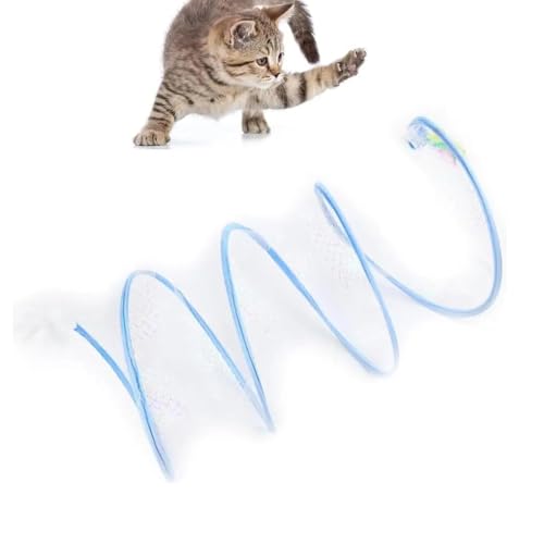 Self-Play Cat Hunting Spiral Tunnel Toy, Spirale Katzentunnel Spielzeug, S Katzen Tunnel Mit Federn und Plüsch Maus Spielzeug, Faltbar Katzentunnel Katzenspielzeug (Blau) von LUCKKY