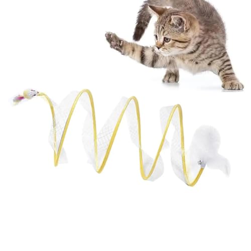 Self-Play Cat Hunting Spiral Tunnel Toy, Spirale Katzentunnel Spielzeug, S Katzen Tunnel Mit Federn und Plüsch Maus Spielzeug, Faltbar Katzentunnel Katzenspielzeug (Gelb) von LUCKKY