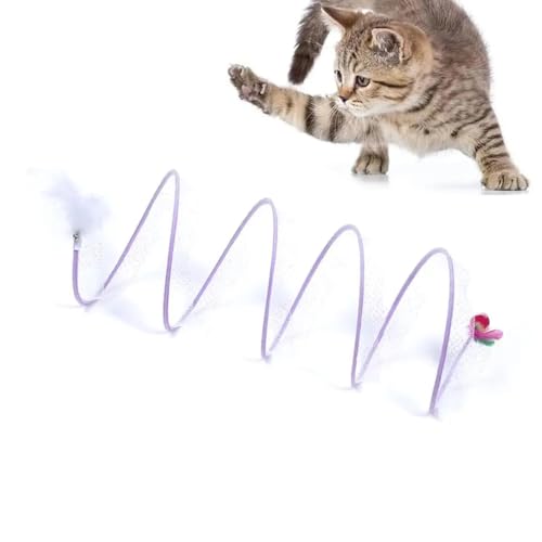 Self-Play Cat Hunting Spiral Tunnel Toy, Spirale Katzentunnel Spielzeug, S Katzen Tunnel Mit Federn und Plüsch Maus Spielzeug, Faltbar Katzentunnel Katzenspielzeug (Lila) von LUCKKY