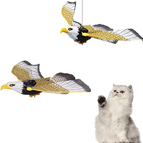 Simulierte Vögel hängende Haustierspielzeug,Elektrisches Fliegendes Vogel Katzenspielzeug,Interaktives Katzenspielzeug,360-Grad-Drehung Katzenspielzeug,Ton und Licht,Geburtstag Für Katzen (Adler) von LUCKKY