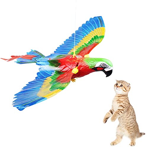 Simulierte Vögel hängende Haustierspielzeug,Elektrisches Fliegendes Vogel Katzenspielzeug,Interaktives Katzenspielzeug,360-Grad-Drehung Katzenspielzeug,Ton und Licht,Geburtstag Für Katzen (Papagei) von LUCKKY